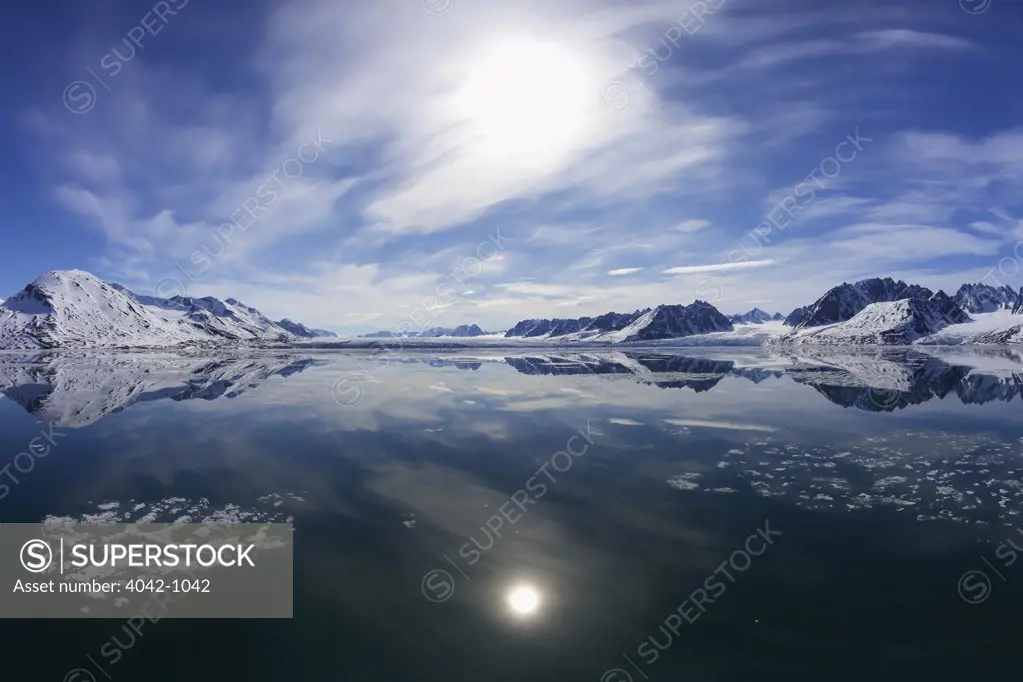 Ice floes floating in a fjord, Monaco Glacier, Liefdefjorden, Spitsbergen, Svalbard Islands, Norway
