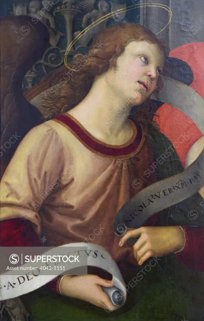 Angel holding a banner by Raphael Santi, 1476-1501