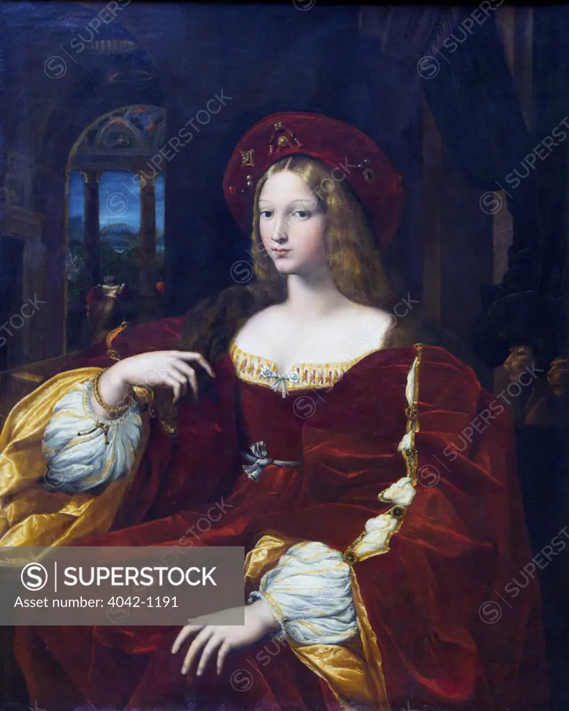 Portrait of Dona Isabel de Requesens (Joan of Aragon) by Raphael Santi, 1518, France, Paris, Musee du Louvre