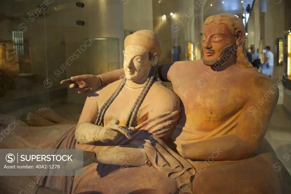 Sarcophagus of spouses, etruscan terracotta, 6th century AD, France, Paris, Musee du Louvre