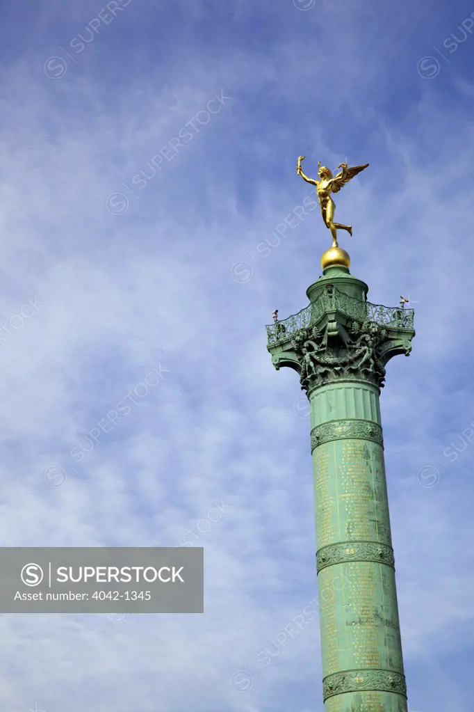 Low angle view of a column, July Column, Place De La Bastille, Paris, Ile-de-France, France