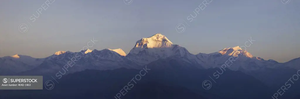 Sunlight falling on Dhaulagiri mountain viewed from Poon Hill, Himalayas, Nepal