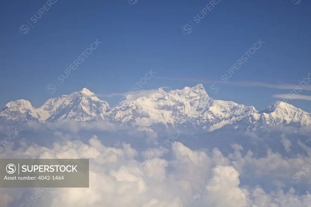 Aerial photograph of Himalayan mountains between Kathmandu and Pokhara, Nepal