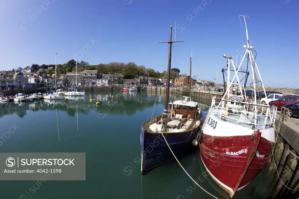 Fishing boats at harbor, Padstow Harbour, Camel Estuary, North Cornwall, Cornwall, England