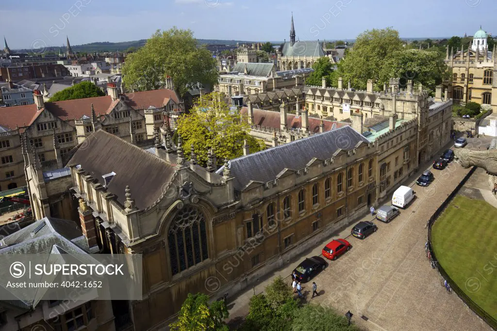 Colleges and church in a city, Brasenose College, All Saints Church, University Church Of St Mary The Virgin, Oxford University, Oxfordshire, England