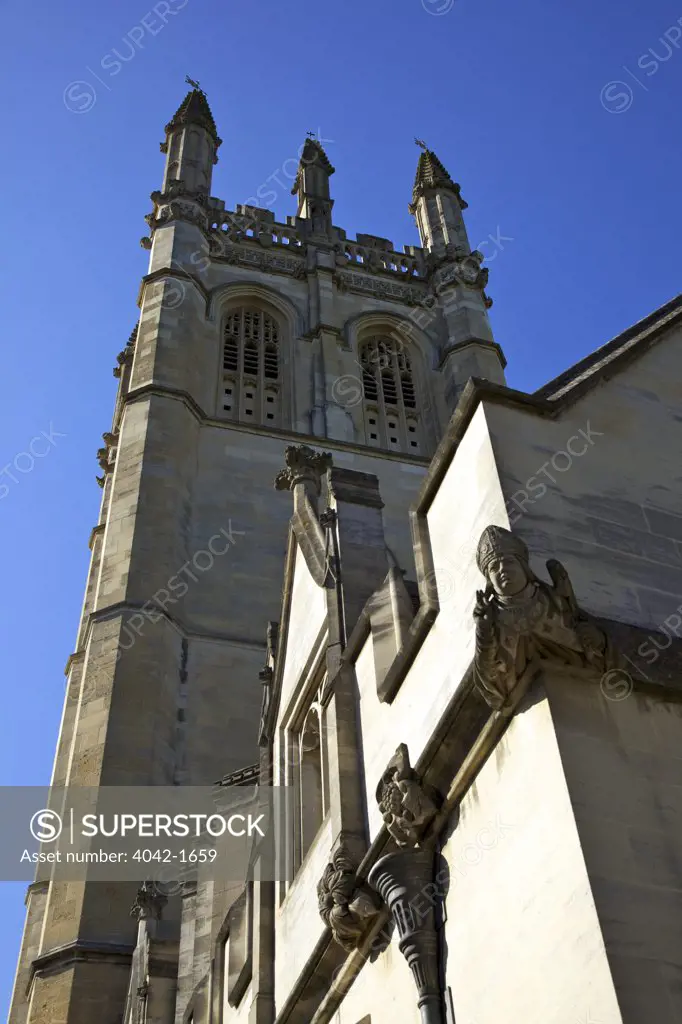 Low angle view of a bell tower, Magdalen Great Tower, Magdalen College, Oxford University, Oxfordshire, England