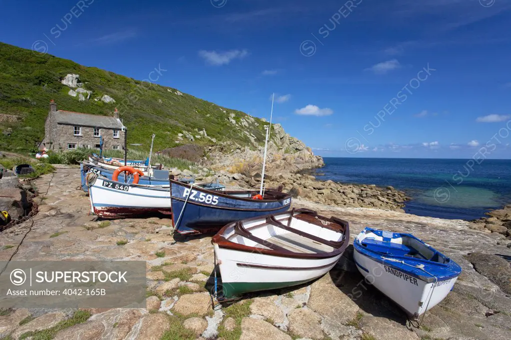 Fishing boats at the coast, Land's End, Cornwall, England