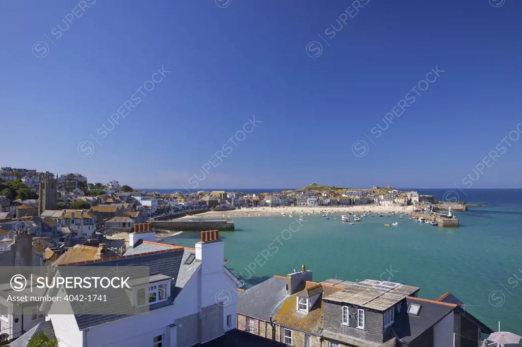 UK, Cornwall, West Penwith, St Ives, town and old harbor