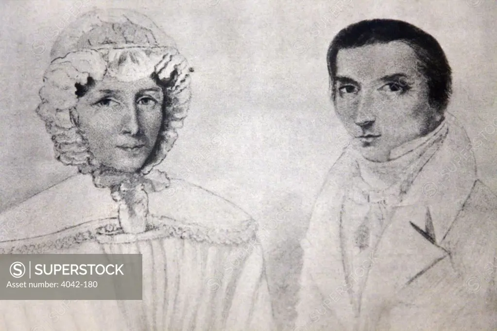 Drawing of Frederic Chopin's parents, Royal Carthusian Monastery, Mallorca, Spain