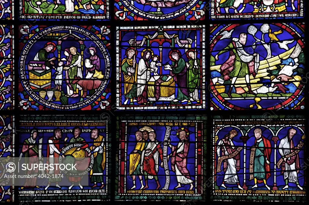 United Kingdom, Kent, Canterbury Cathedral, North Quire Isle n.XV, Sixth Typological Window, medieval stained glass