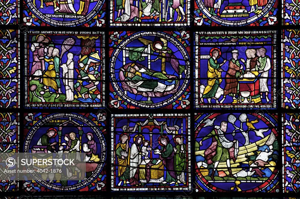 United Kingdom, Kent, Canterbury Cathedral, North Quire Isle n.XV, Sixth Typological Window, medieval stained glass