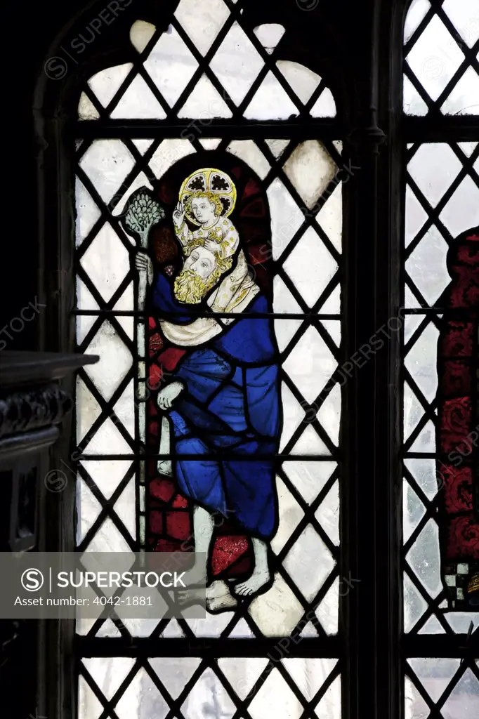 United Kingdom, Kent, Canterbury Cathedral, Chapel of Edward the Confessor, St Christopher stained glass panel, Medieval stained glass