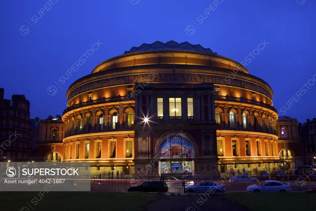 United Kingdom, England, London, South Kensington, Royal Albert Hall in evening