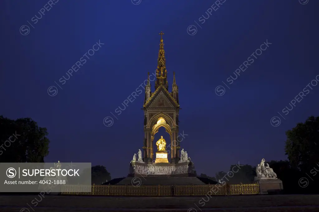 United Kingdom, England, London, South Kensington, Albert Memorial in evening