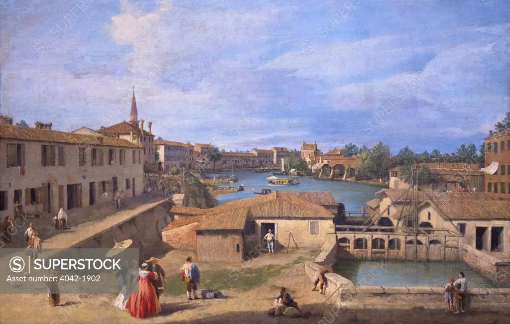 A View of Dolo on Brenta Canal by Canaletto,England, Oxford, Oxford University, Ashmolean Museum