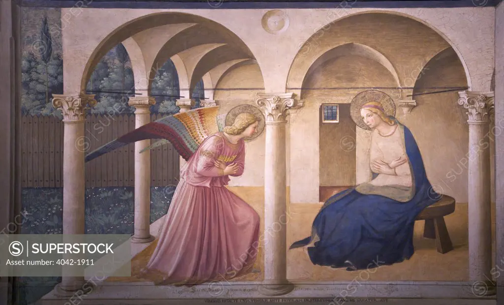 The Annunciation, Fra Beato Angelico, circa 1440, Convent of San Marco, Florence, Tuscany, Italy, Europe