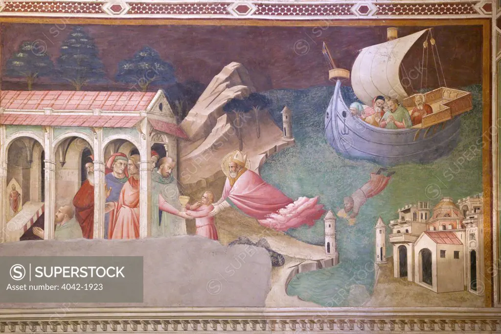 Detail from Miracle of San Nicola di Bari, by Agnolo Gaddi, Castellani Chapel, Basilica of Santa Croce, Florence, Tuscany, Italy, Europe