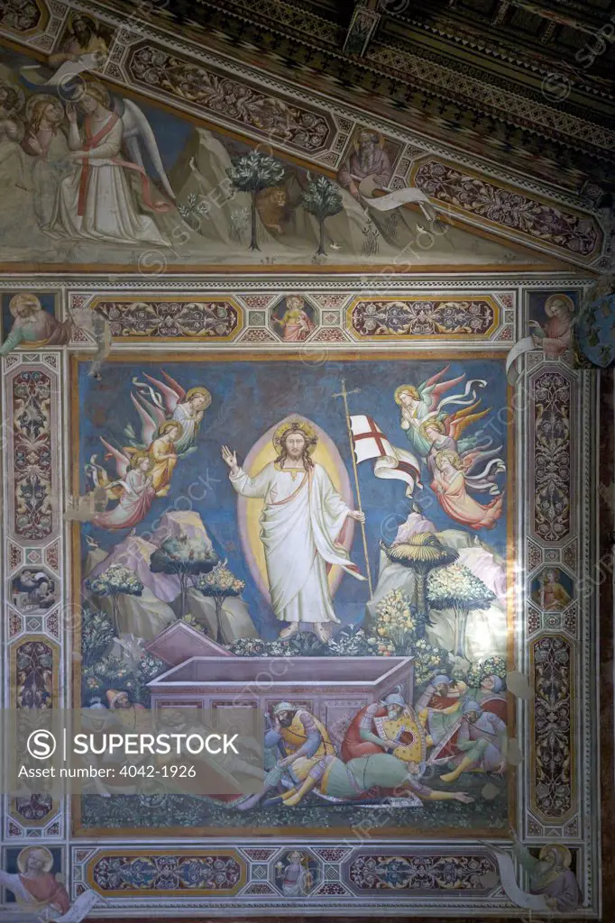 Resurrection fresco, by Niccolo di Pietro Gerini, Rinuccini Chapel, Sacristy, Basilica of Santa Croce, Florence, Tuscany, Italy, Europe