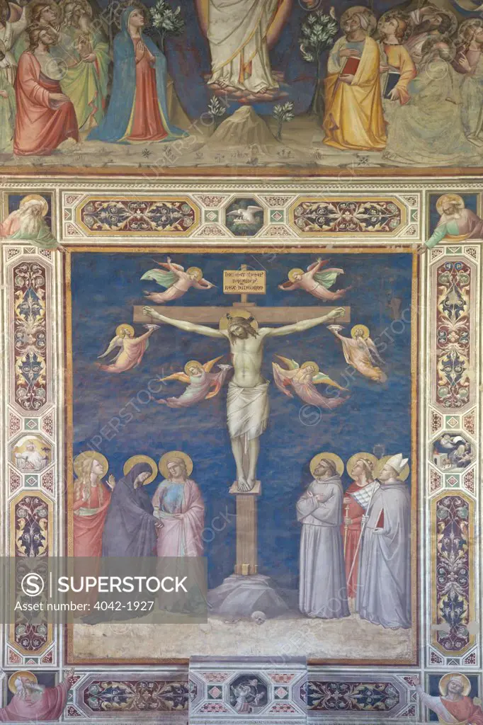 Crucifixion fresco by Taddeo Gaddi, Rinuccini Chapel, Sacristy, Basilica of Santa Croce, Florence, Tuscany, Italy, Europe