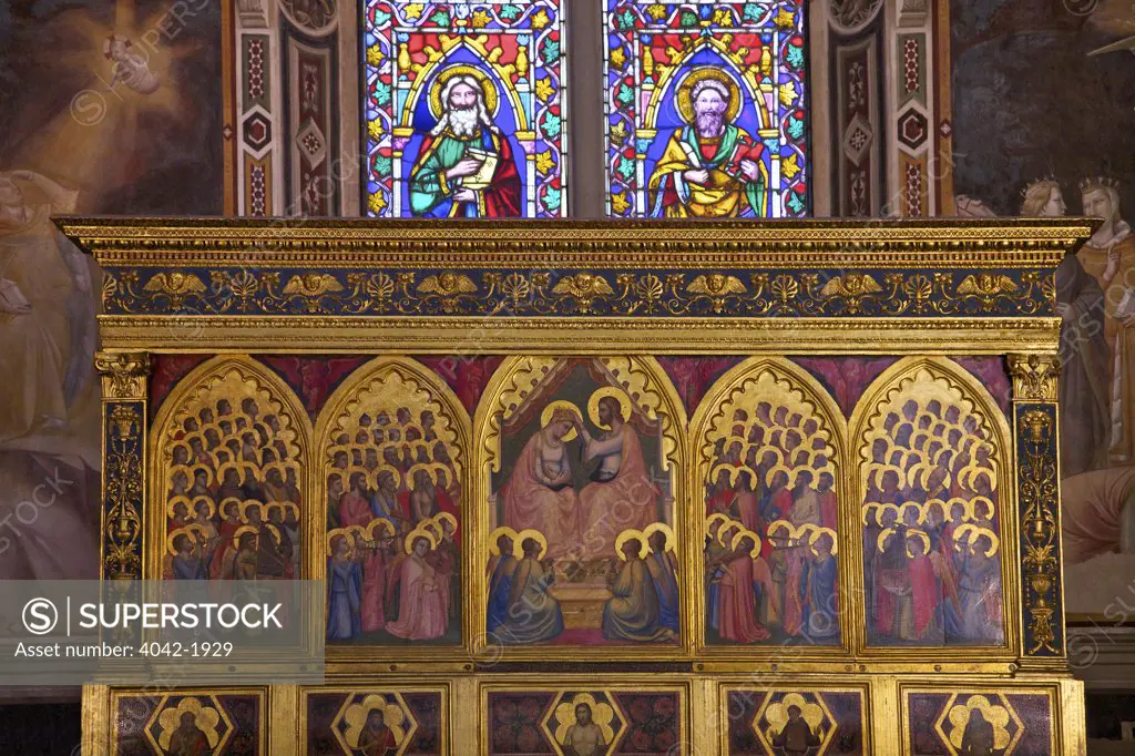 Coronation of the Virgin, by Donatello, Baroncelli Chapel, Basilica of Santa Croce, Florence, Tuscany, Italy, Europe
