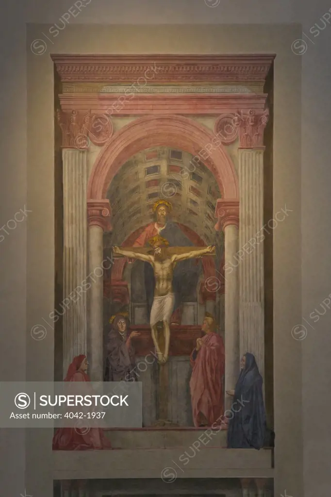 The Trinity, by Masaccio, circa 1427, Church of Santa Maria Novella, Florence, Tuscany, Italy, Europe
