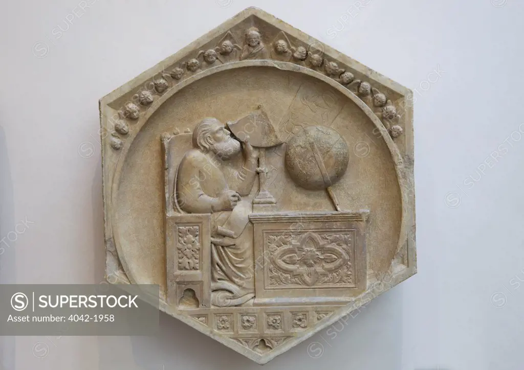 Astronomy, by Andrea Pisano studio, 1337-1341, original relief from the Campanile, Museo dell'Opera del Duomo, Florence, Tuscany, Italy, Europe
