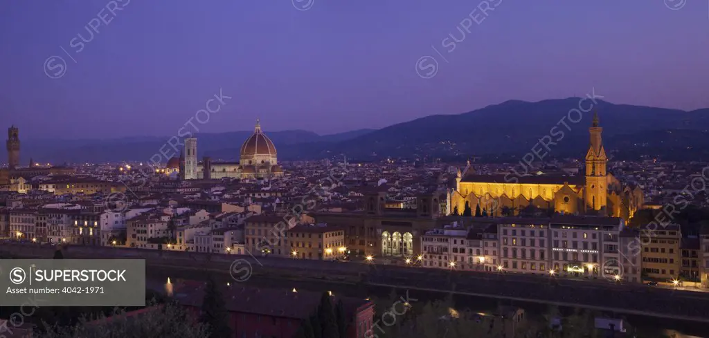 Duomo Santa Maria Del Fiore at dawn viewed from Piazzale Michelangelo, Florence, Tuscany, Italy