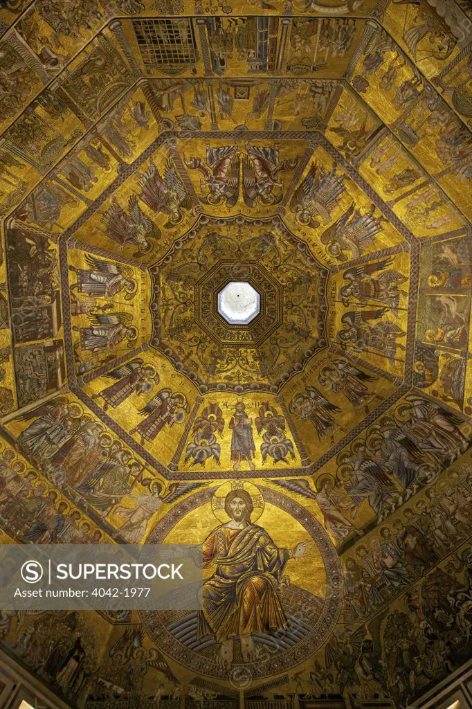 Enthroned Christ, by Coppo di Marcovaldo, 13th Century mosaics, cupola ceiling, Baptistry, Florence, Tuscany, Italy, Europe