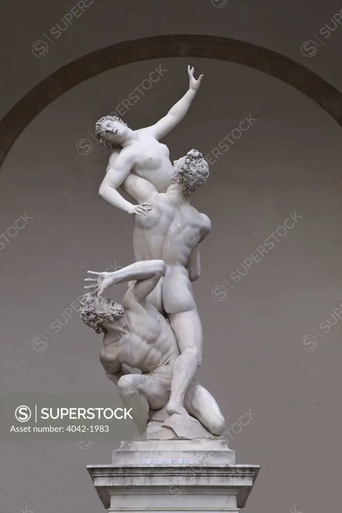 Rape of the Sabine Women, marble sculpture by Giambologna, 1583, Loggia dei Lanzi, Piazza della Signoria, Florence, Tuscany, Italy, Europe