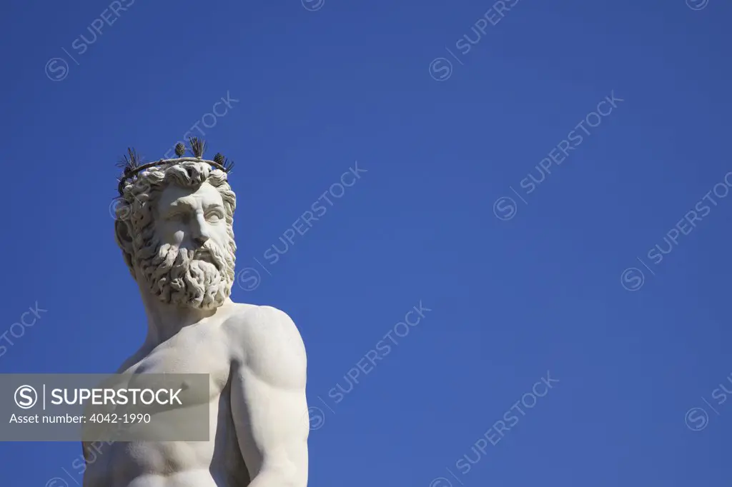 Head of Neptune, 1575, mannerist fountain by Ammannati, Piazza della Signoria, Florence, Tuscany, Italy, Europe