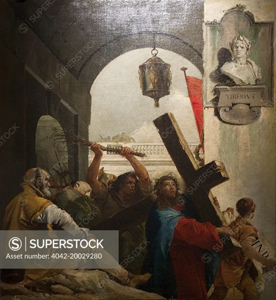 Christ Carrying the Cross, Stations of the Cross, by  Giandomenico Tiepolo, 1747, Church of San Polo, Venice, Italy, Europe