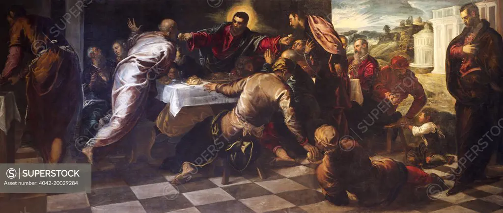 Last Supper, by Jacopo Tintoretto, 1568-69, Church of San Polo, Venice, Italy, Europe