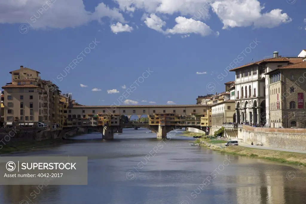 Bridge across a river, Ponte Vecchio, River Arno, Florence, Tuscany, Italy