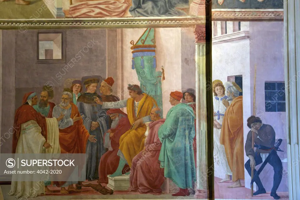 Before the proconsul, by Filippino Lippi, 1480, Brancacci Chapel, Cappella dei Brancacci, Church of Santa Maria del Carmine, Florence, Tuscany, Italy, Europe