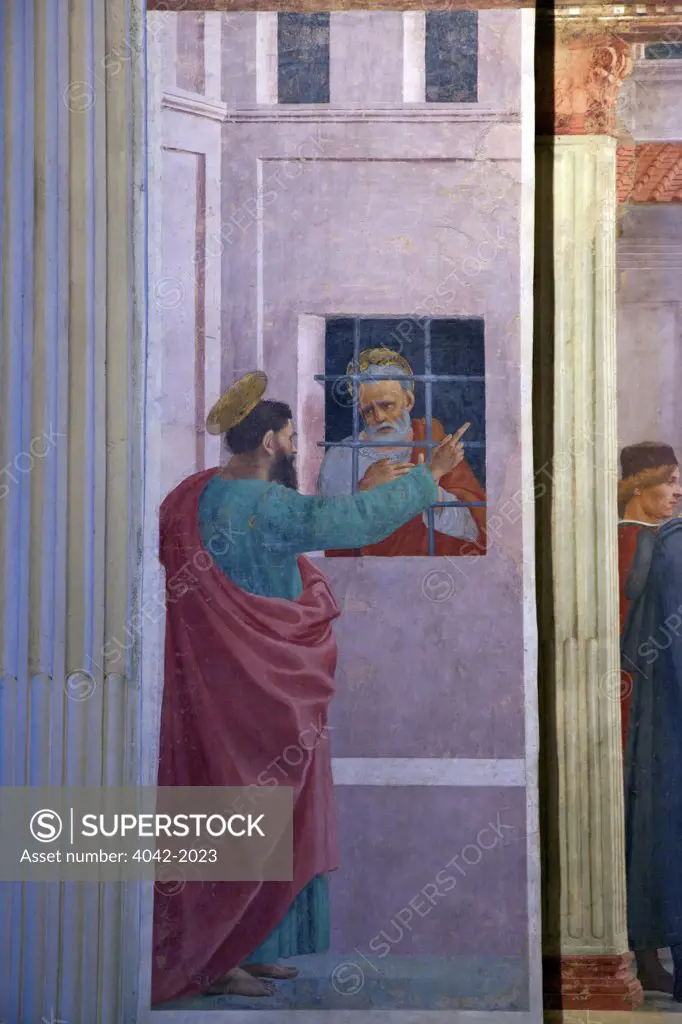 St. Paul Visiting St. Peter in Prison, by Filippino Lippi, Brancacci Chapel, Cappella dei Brancacci, Church of Santa Maria del Carmine, Florence, Tuscany, Italy, Europe