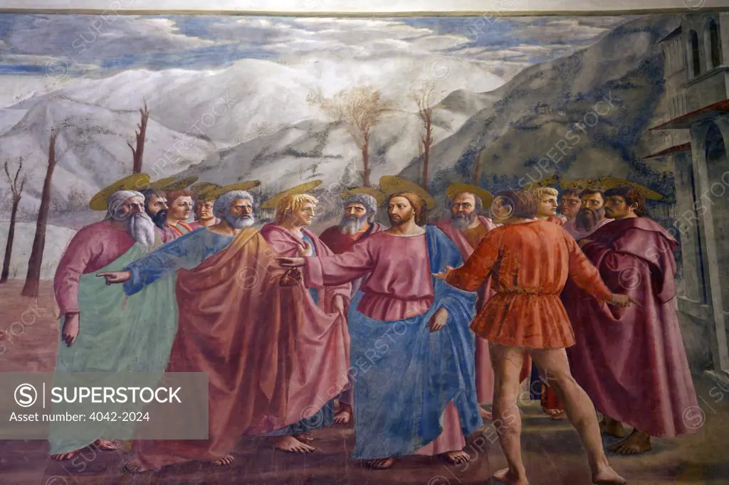 The Tribute Money, by Masaccio, Brancacci Chapel, Cappella dei Brancacci, Church of Santa Maria del Carmine, Florence, Tuscany, Italy, Europe