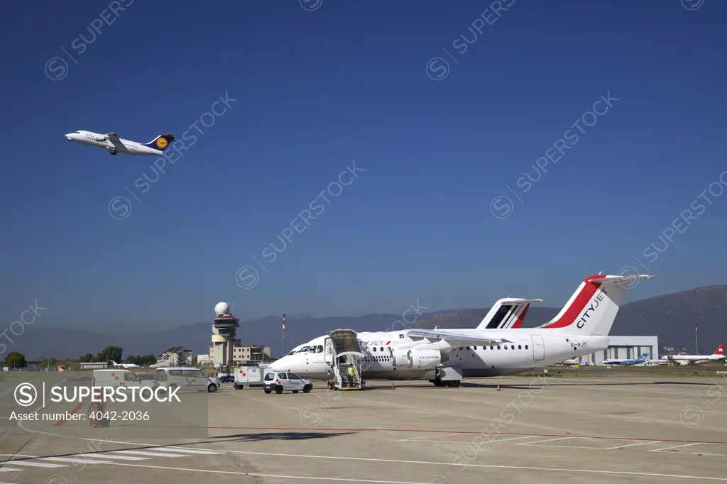Cityjet aircraft at an airport, Florence Airport, Florence, Tuscany, Italy