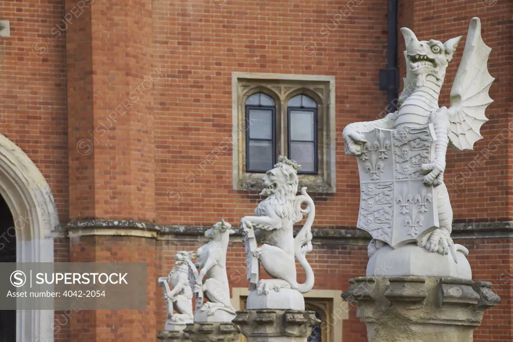 Great Britain, United Kingdom, England, Surrey,  London, Hampton Court Palace, Heraldic Statues outside the Great Gatehouse