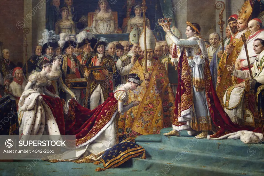 Detail of Emperor Napoleon at the Coronation of Empress Josephine in Notre Dame Cathedral, 2nd December 1804, detail, by Louis David, 1806, Musee du Louvre Museum, Paris, France, Europe, EU