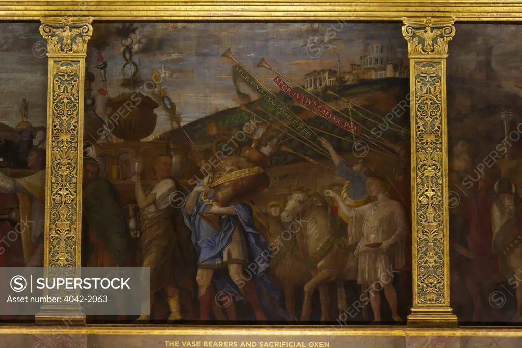Great Britain, United Kingdom, England, Surrey, London, Hampton Court Palace, Vase Bearers and Sacrificial Oxen, from Triumphs of Caesar, by Andrea Mantegna