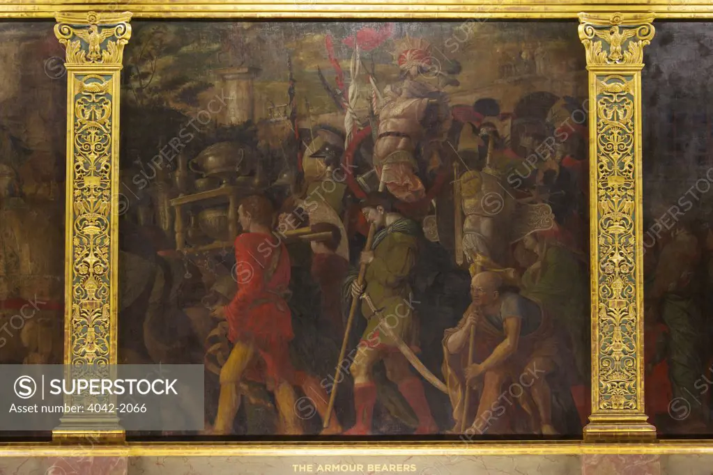 Great Britain, United Kingdom, England, Surrey, London, Hampton Court Palace, Armour Bearers, from Triumphs of Caesar, by Andrea Mantegna