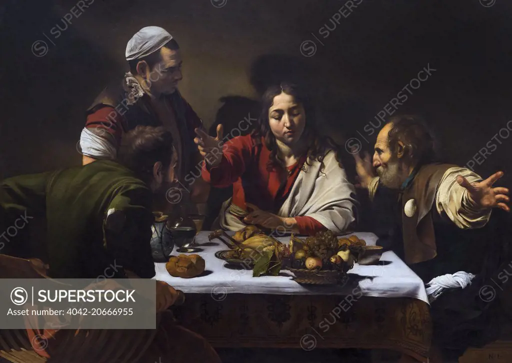 Supper at Emmaus, by Caravaggio, 1601,National Gallery, London, England, UK, GB, Europe