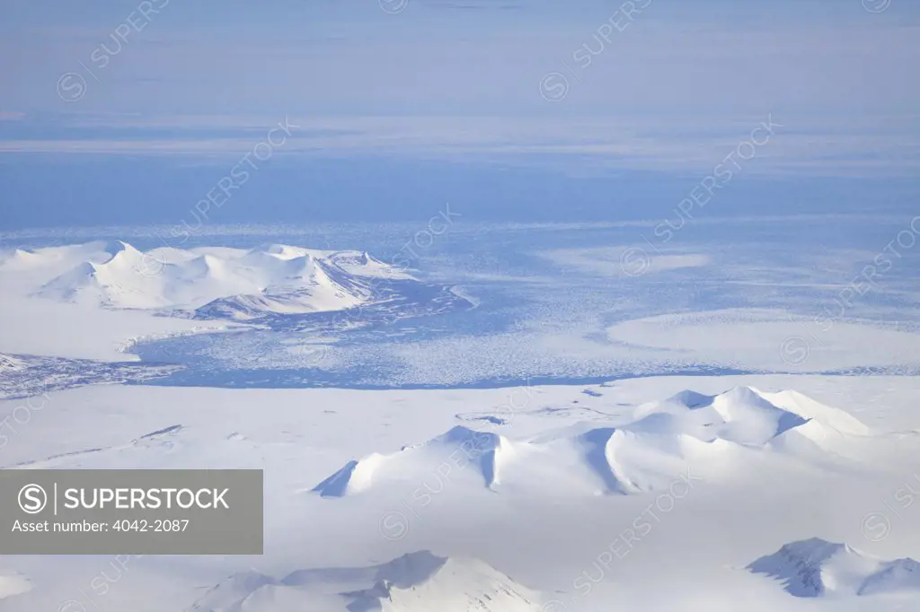 Arctic Norway, Svalbard, Aerial view of sea ice in summer off coast of Spitzbergen