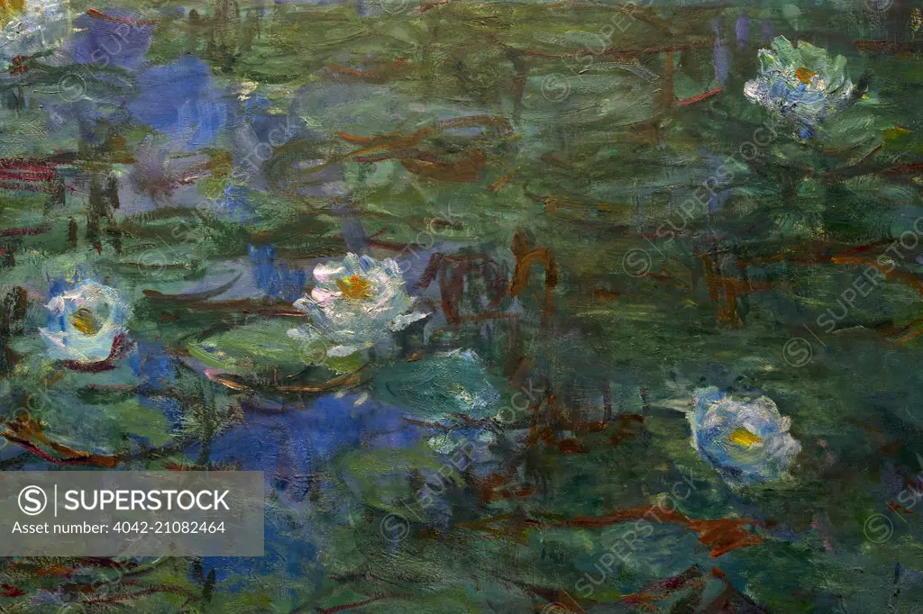 Detail of Blue Water Lilies, nympheas bleus by Claude Monet, 1916-1919, Musee D'Orsay, Paris, France, Europe