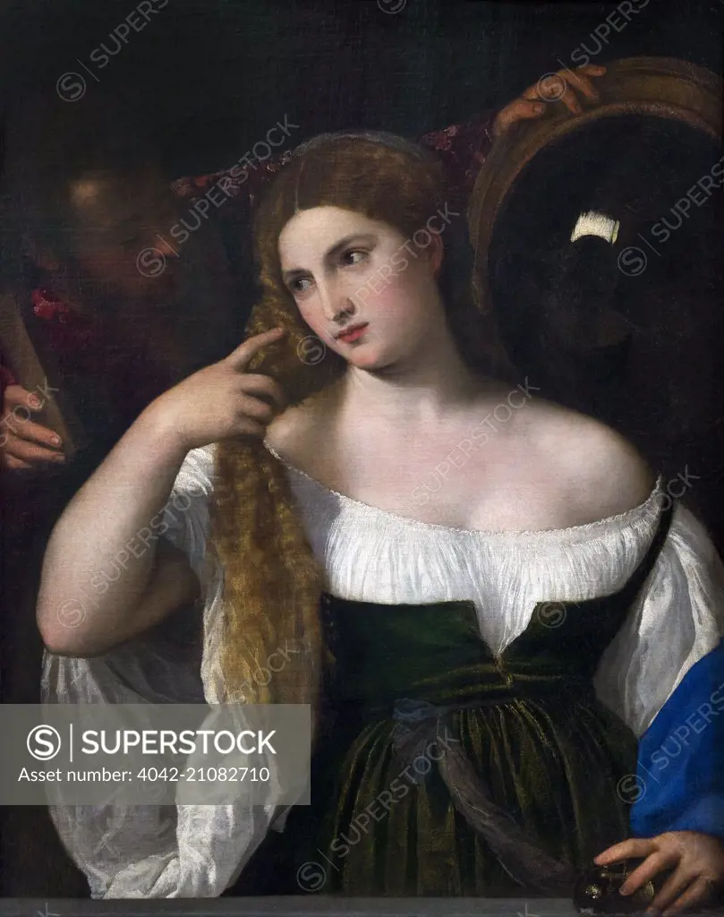 Woman with a Mirror, by Titian, circa 1515, Musee du Louvre, Paris France, Europe