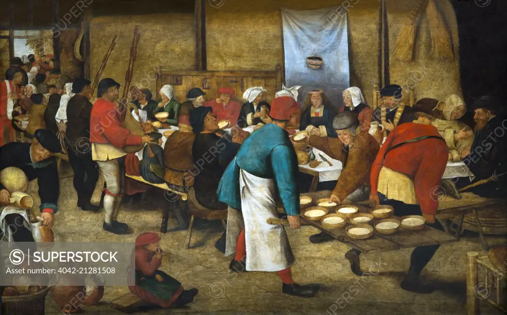 Peasant Wedding in a Barn, by Pieter Brueghel the Younger, circa 1616, Museum of Fine Arts, Ghent, Belgium, West Flanders, Belgium, Europe