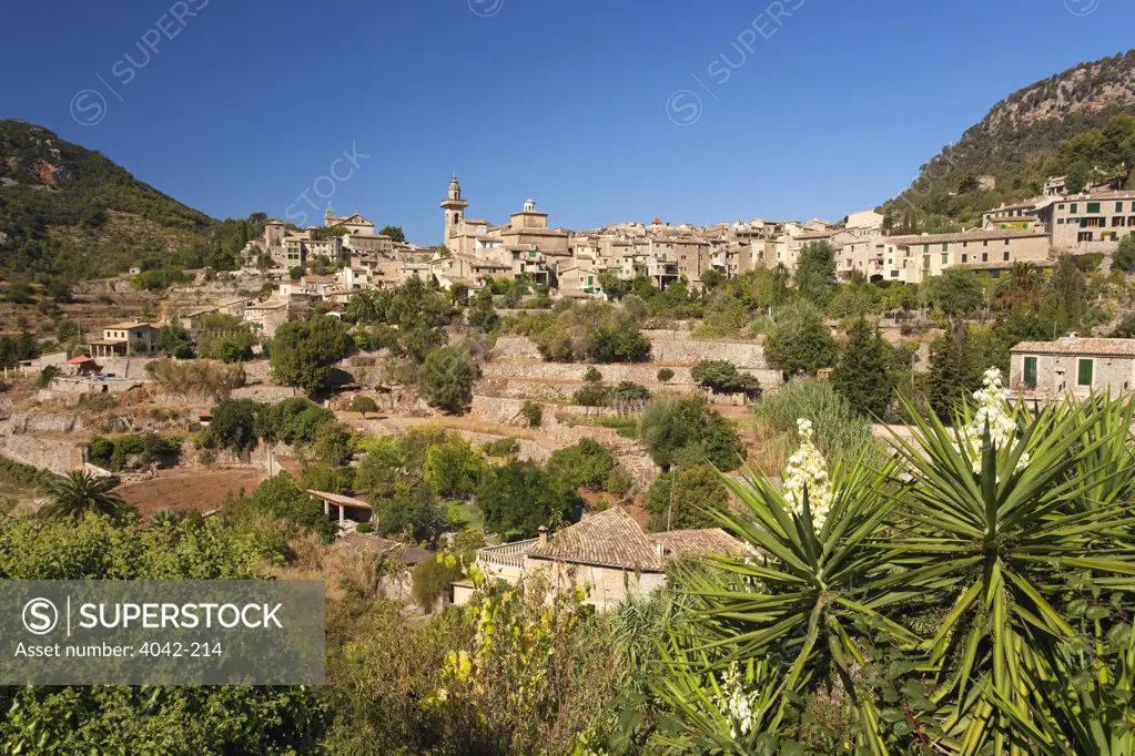 Town on a hill, Valldemossa, Majorca, Balearic Islands, Spain
