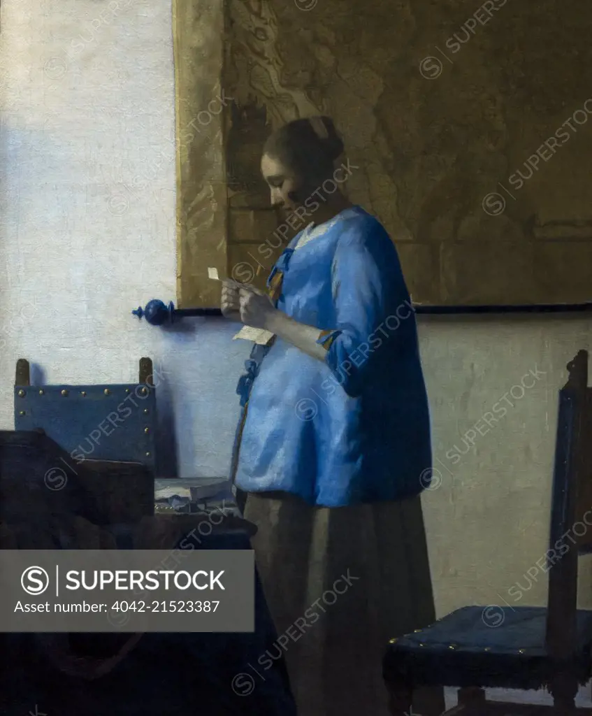 Woman Reading a Letter, by Johannes Vermeer, circa 1663, Rijksmuseum, Amsterdam, Netherlands, Europe,