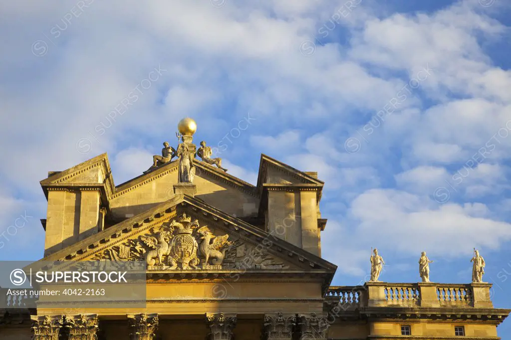 United Kingdom, Oxfordshire, Woodstock, Detail of main entrance of Blenheim Palace, birthplace of Sir Winston Churchill