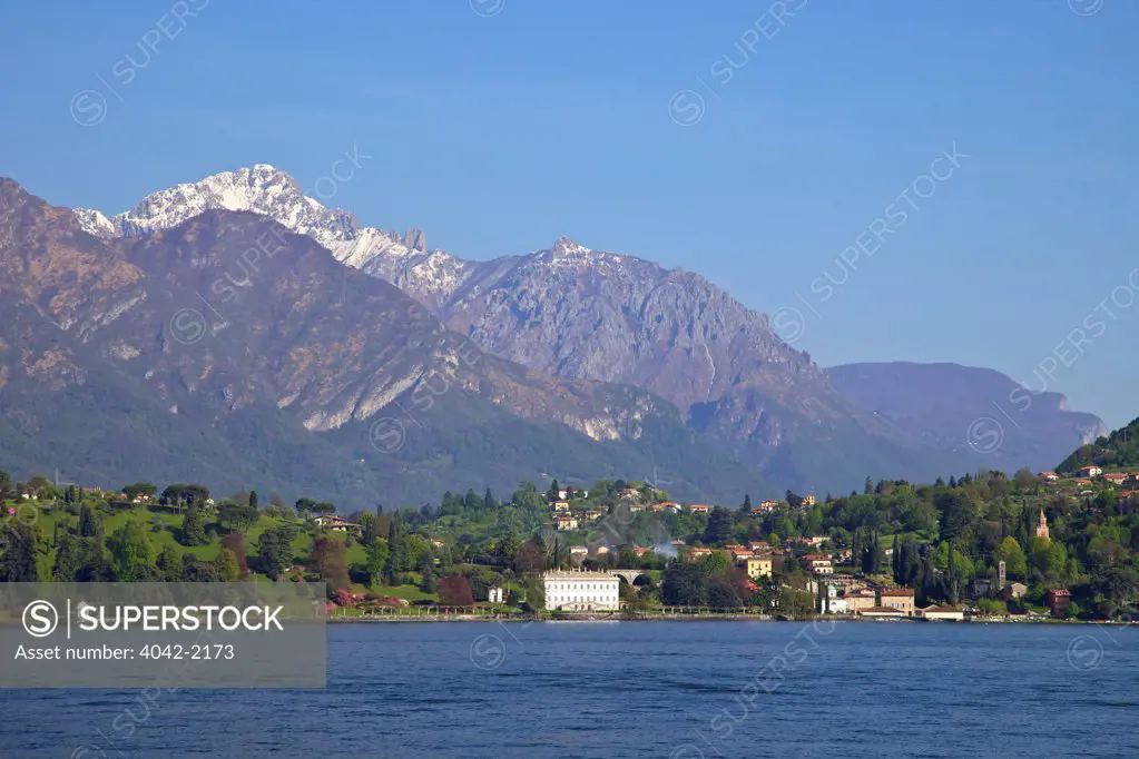 Italy, Bellagio, Lake Como in spring sunshine, View of gardens in Villa Melzi,
